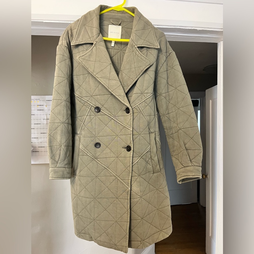 Quilted Olive Green Double-Breasted Women's Coat
